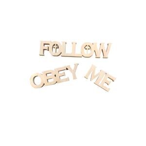 💸$10 Wood Cutout Words Natural Wood Satin Finish Follow Me Obey 3 Piece Set
